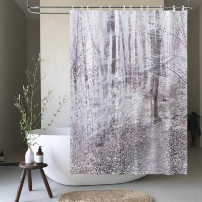 China Hotel 72x72 Inches Waterproof Sustainable Design Bath White Tree Printed Shower Curtain for sale