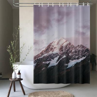 China Sustainable Custom Color Changing Mountain Printed Waterproof Bathroom Curtains Shower for sale