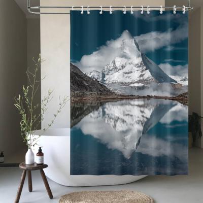 China Factory Price Sustainable Durable Portable Snow Mountain 3D Printed Hotel Shower Curtain 72x72 Inches for sale