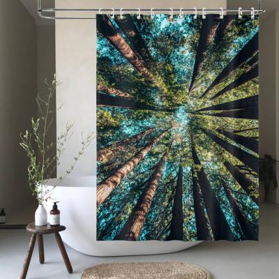 China Sustainable Shaoxing Made 3d Printing Vivid Forest Waterproof Shower Curtain 180x180cm for sale