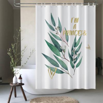 China Sustainable Friendly Circle Plant Flowers Printed Decor Shower Curtain With Golden Letter Printed for sale