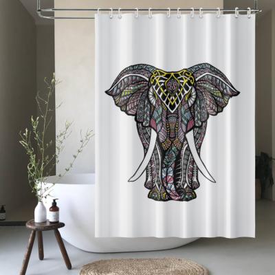 China Basic Viable Fancy White Fabric Animal Elephant Printed Waterproof Polyester Shower Curtain 72x72 Inches for sale