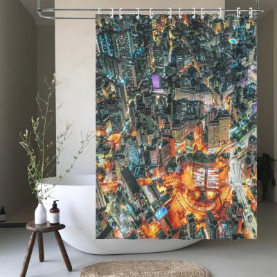 China Custom Viable Designers Nature Urban Bath Printed Waterproof Shower Curtain for sale