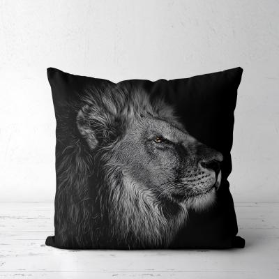 China Anti Static Best Selling Cheap Lion Pom Pom Cushion Cover For Sofa Black White Animal Printing Decor for sale