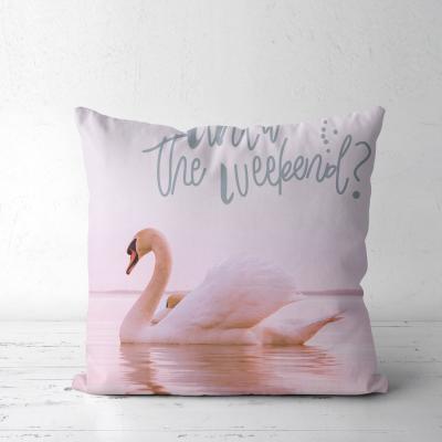 China Hot Sale Anti-static Elegant White Swan Printed Cushion Cover With Letter Printed 45x45cm for sale