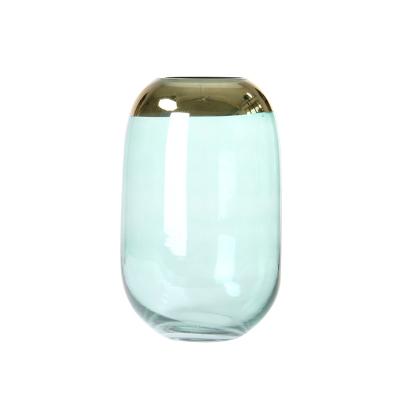 China Contemporary STOCK Luxury Gold Rim Plate Glass Vase For Tabletop Home Decoration for sale