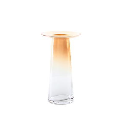 China Contemporary STOCK Modern Decorative Glass Bottle Vase With Rim Flat Flared Mouth For Table Decor for sale