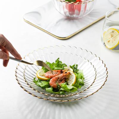 China Wholesale Stocked Solid Gray Color Stocked Charger Dish Glass Bowl Set With Gold Rim for sale