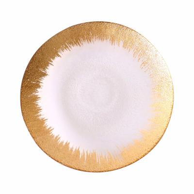 China Inexpensive Stocked 13 Inch Wedding Coasters Gold Rim Glass for sale