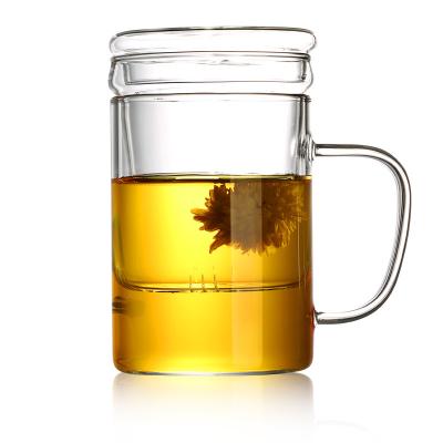 China New Fancy Tea Cup Stocked Transparent Glass Mug With Infuser And Glass Lid for sale