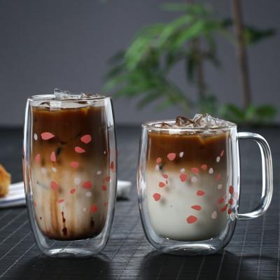 China Wholesale Double Walled Clear Glass Cup Stocked Mug Coffee Milk Tea Juice With Handle for sale