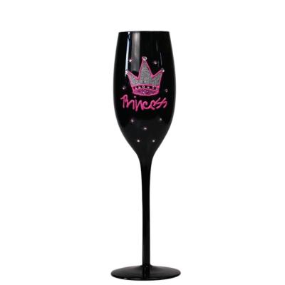 China New classic/postmodern hand painted custom made inlaid black diamond champagne flute glass for party for sale