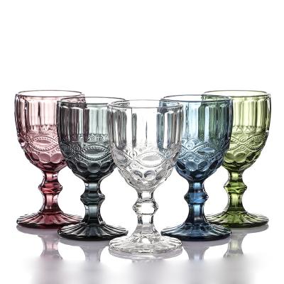 China Classics / Postmodern New 2021 Solid Color Embossed Red Wine Goblet Glass for sale