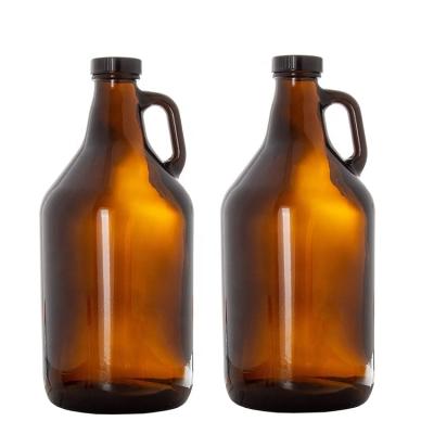 China New Classic/Postmodern 64 Ounce Half Gallon Jug With Lid Amber Glass Growlers For Beer for sale