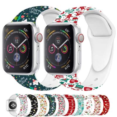 China BOORUI 2021 Printing Christmas Waterproof Watch Bands For Apple Watch Band Silicone Strap For Apple Watch Series 6 5 4 3 2 1 for sale