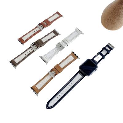 China BOORUI Fabric Canvas Leather Watch Band for Apple Watch Bands Charm Leather and Fabric Watchbands for sale