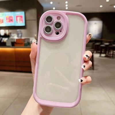 China Shockproof Luxury Silicon Case Acrylic Cell Phone Case With Diamond Camera Protection For Iphone 14 pro 14 plus 14 pro max for sale