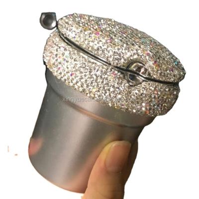 China Durable Car Ashtray With Bling Diamond-Mounted Light Led With Flags Rotating Union Metal Smoking Tobacco Portable Trash Can for sale