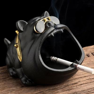 China Eco-friendly animal design ceramic cigarette holder bully dog ​​cigar ashtray for KTV home bar for sale