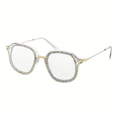 China Fashion Sunglasses Fit Mirror Flat Retro Rhinestone Transparent Eyewear Reading Glasses for sale