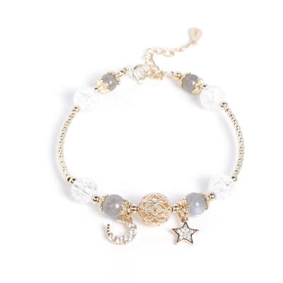 China Romantic White Crystal Moonstone Women's Star Moon Star Popcorn Bracelet for sale