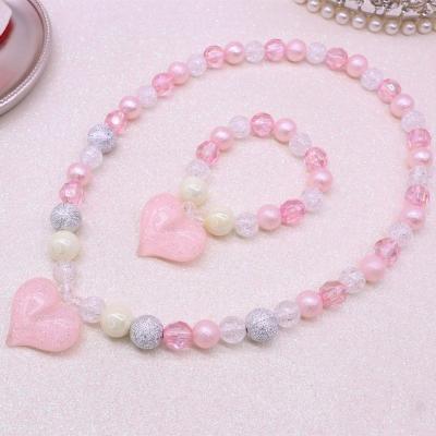 China FASHIONABLE Love Necklace Pink Acrylic Children's Necklace and Bracelet Set for sale