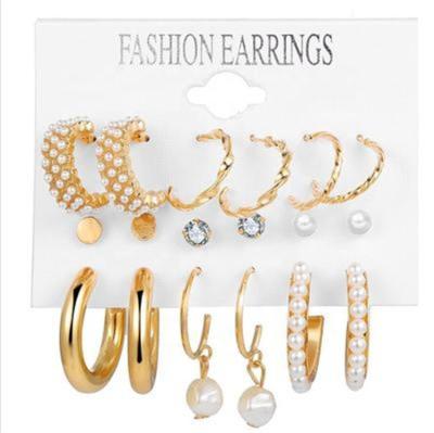 China Fashion CLASSIC Women's Earrings Temperament Zircon Pearl Geometric Set for sale