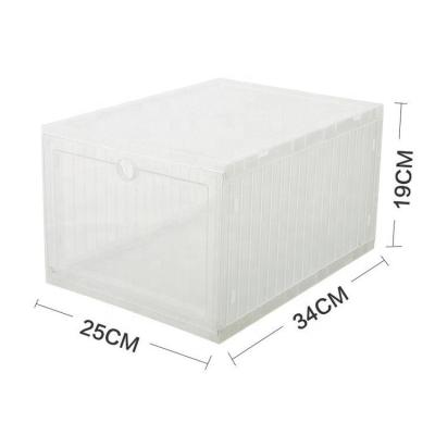 China New designs dy187 sustainable durable plastic shoe box with clear drop front door for sale