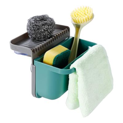 China Eco-friendly Multifunctional Unique Plastic Sponge Holder Kitchen Towel Rack Kitchen Sink Basket Food Waste Filter Sink Cart Organizer for sale