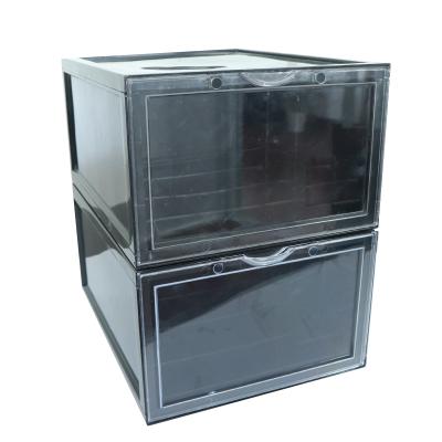 China Hot selling viable DY235 large side dropfront plastic storage clear foldable black clear shoe box open aj clear for sale