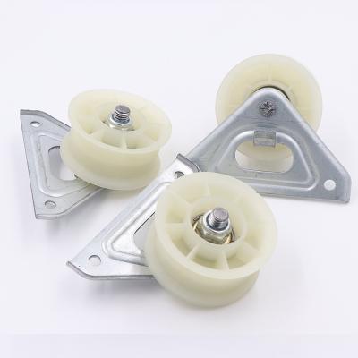 China DY217 Widely Used Custom 52mm 608zz Bearing Plastic Roller Pulley Wheels Nylon Belt Tension Pulley For Tumble Dryer With Steel Bracket for sale