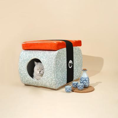 China Sustainable Cushion Cover Is Removable And Washable Built-in Soft Cat Pad Luxury Indoor Wood Pet House for sale