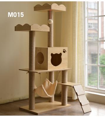 China Large Cat Climbing Tree Tower Durable High Quality Wooden Viable Cat Tree House for sale