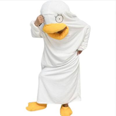 China QUICK DRY funny duck nightgown flannel pajamas hooded blanket sand cut out men and women home clothes for sale