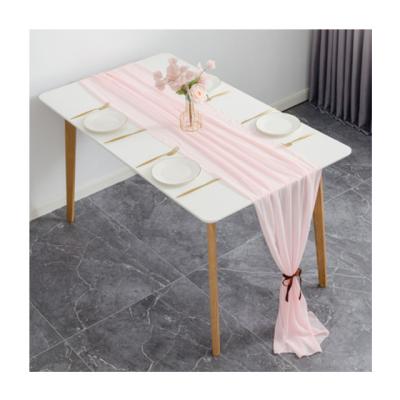 China Solid color European style banquet venue table decoration polyester fabric chiffon table modern wedding plain flag for sale