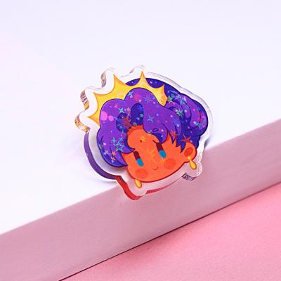 China Clear Acrylic Lapel 3D Lapel Pin Cartoon Safety Pin Hologram Anime Badge Custom Epoxy Acrylic Character Brooches Clear for sale