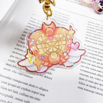 China Custom Photo Logo Double Sided Anime Cartoon Laser Cut Charm Acrylic Holographic Clean Epoxy Glitter Key Chain Custom Size for sale