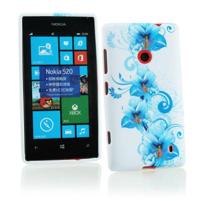 China Blue Floral Plastic & Soft Silicone Nokia Mobile Phone Cover , Nokia Lumia 520 Case for sale