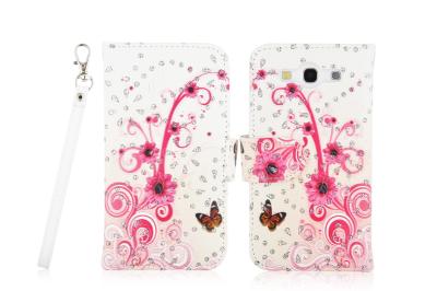 China Print Flower PU Cell Phone Wallet Cases With Strap For Samsung Galaxy S3 i9300 for sale