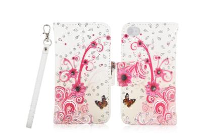 China Female Flower PU Leather Cell Phone Wallet Cases With Strap For Apple iPhone 4 4S for sale