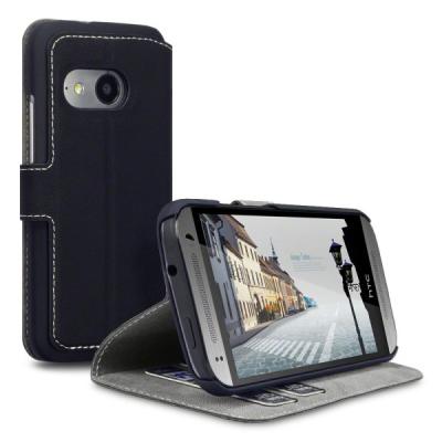 China Black Slim PU Leather Wallet HTC Cell Phone Case With Card Holder for HTC One Mini 2 for sale