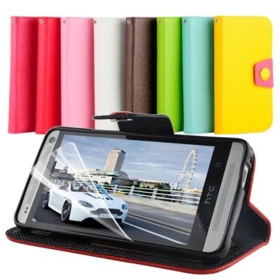 China Fingerprint Proof PU Leather Stand Cell Phone Wallet Flip Case / Cover For HTC One M7 for sale