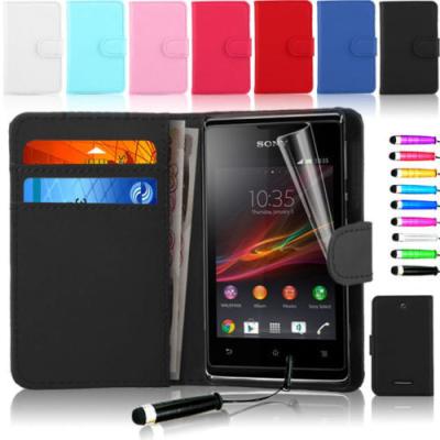 China Flip Wallet Leather Sony Ericsson Phone Case with Magnetic Closure Black for sale