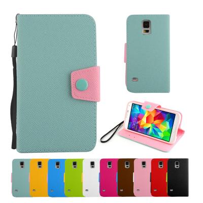 China Double Color Leather Wallet Stand Case For Samsung Galaxy S5 for sale