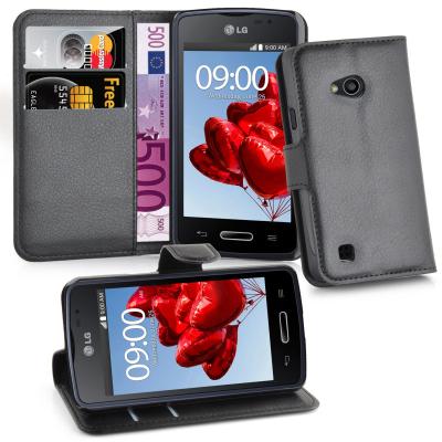 China LG L50 LG PU Cell Phone Covers , Wallet Lichee Pattern PU Leather Cover for sale