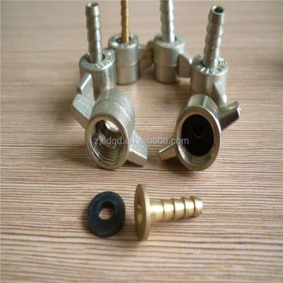 China Brass Swivel Barbed Brass Hose Connector with Wing Nut, M16x1.5 Rubber Wing Nut Hose Adapter for sale