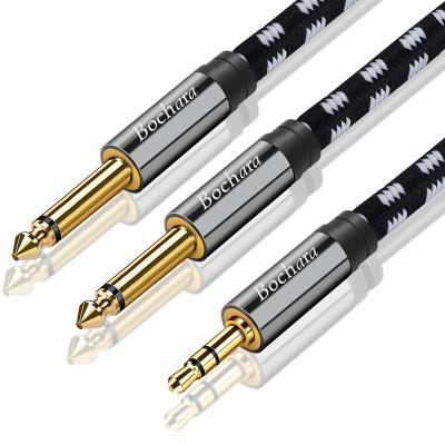 China COMPUTER Bochara Braided Gold Plated 3.5mm Stereo Jack To 2x6.5mm TS OFC Professional Audio Cable Foil+Braided Shielded 1.5m for sale