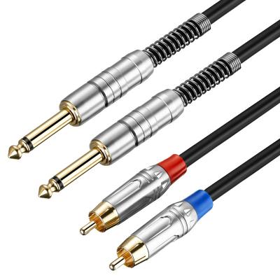 China HOME THEATER Bochara Dual 1/4 Inch 6.5mm TS To 2RCA OFC Audio Cable Foil+Braided Shielded 1.8m Professional Audio 3m for sale