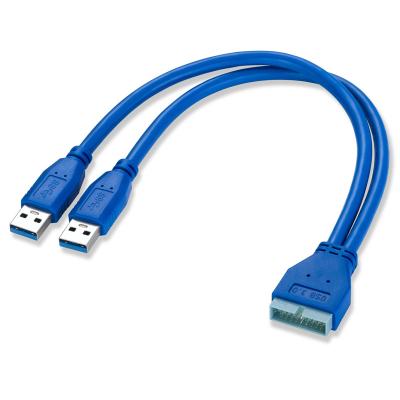 China COMPUTER Bochara 30cm Motherboard 20 Pin Male Female To Dual USB 3.0 Type A Shielded Foil+Braided Male Cable for sale