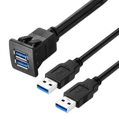 China Bochara COMPUTER Dual USB3.0 USB2.0 Male To Female Flush Mount Panel Dash Cable Shielded For Car Motorcycle 1m 2m for sale